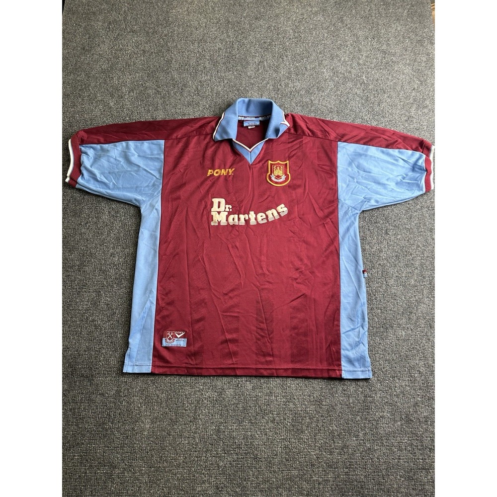 1998-99 Mens West Ham United Pony Dr Martens Home Soccer Jersey, Size XL